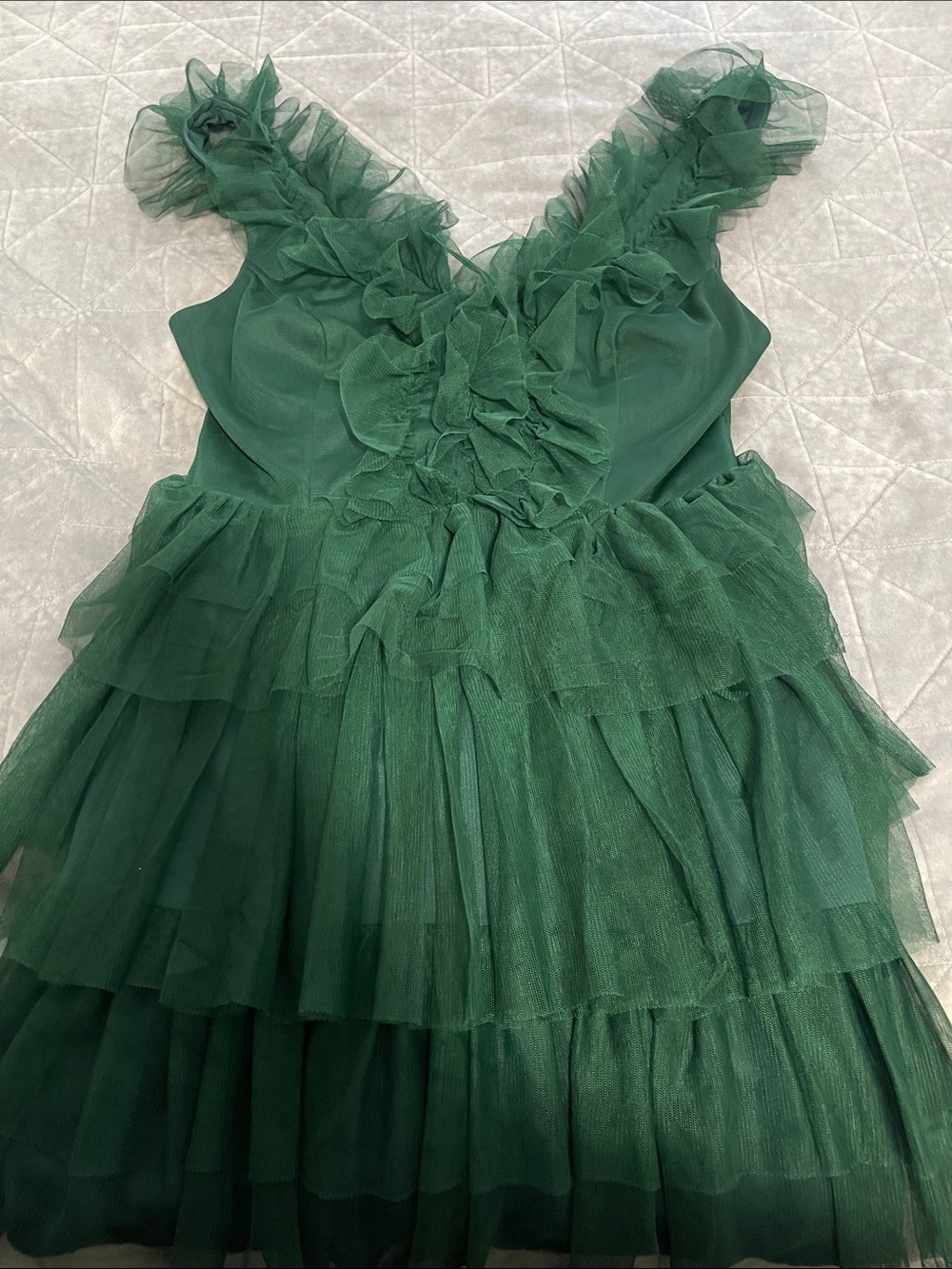 City Studio Deep Green Ruffled Tulle Prom Dress